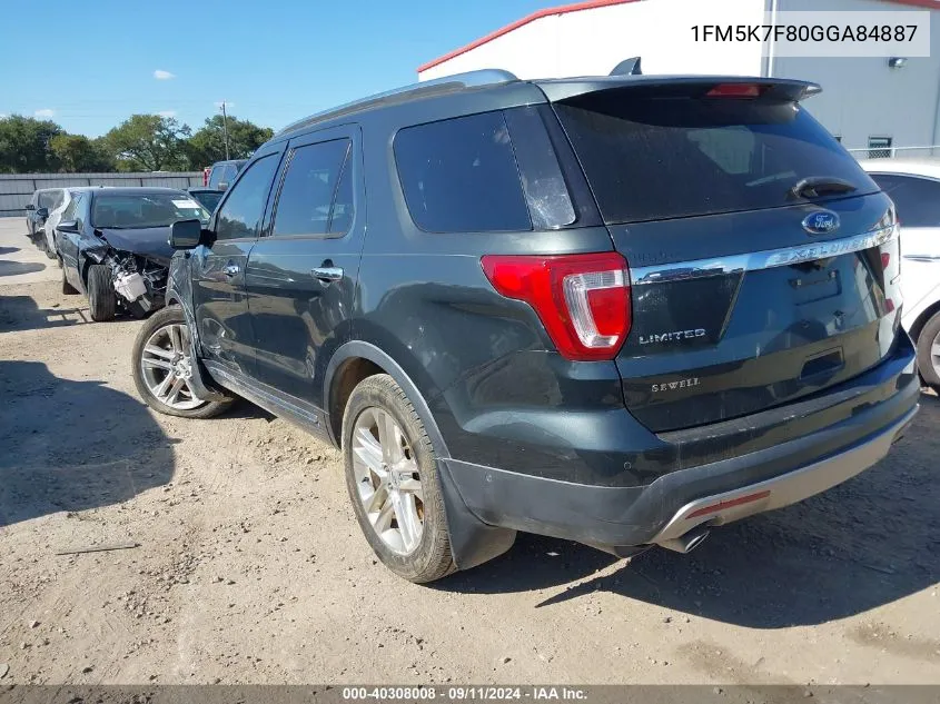 2016 Ford Explorer Limited VIN: 1FM5K7F80GGA84887 Lot: 40308008