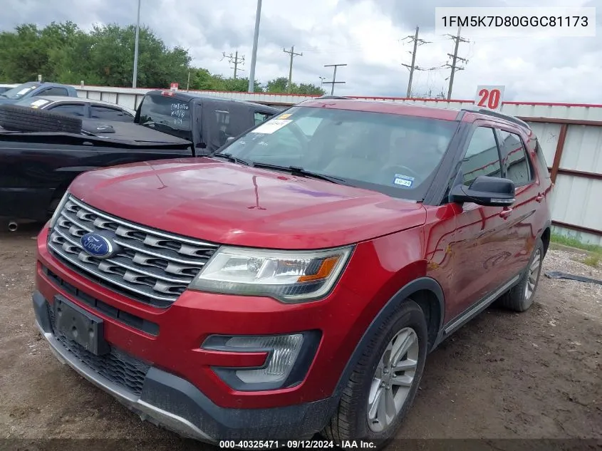 2016 Ford Explorer Xlt VIN: 1FM5K7D80GGC81173 Lot: 40325471