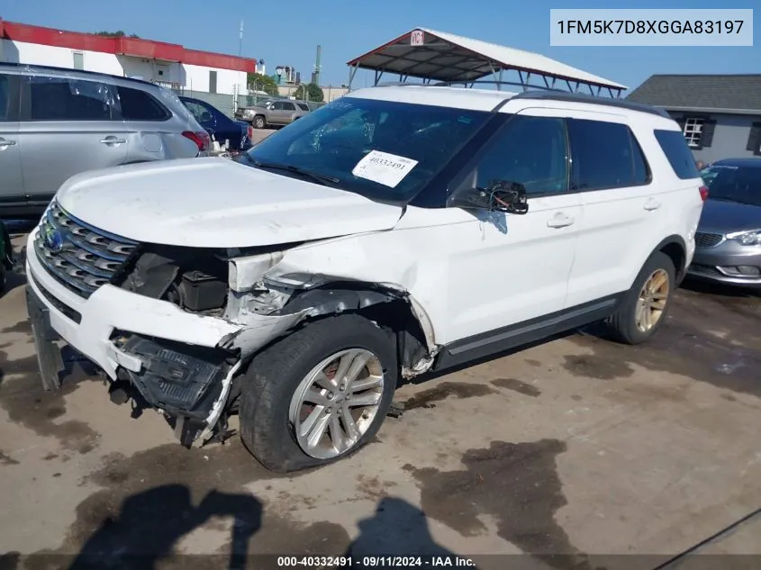 2016 Ford Explorer Xlt VIN: 1FM5K7D8XGGA83197 Lot: 40332491