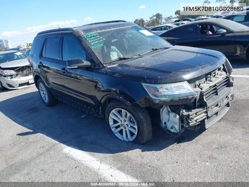 2016 Ford Explorer Xlt VIN: 1FM5K7D81GGD28680 Lot: 40350583