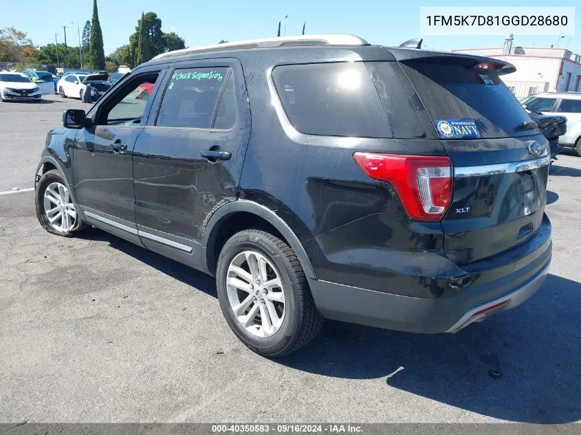 1FM5K7D81GGD28680 2016 Ford Explorer Xlt