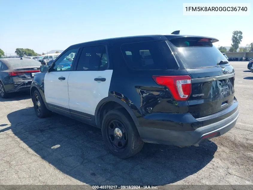 2016 Ford Explorer Police Interceptor VIN: 1FM5K8AR0GGC36740 Lot: 40370217