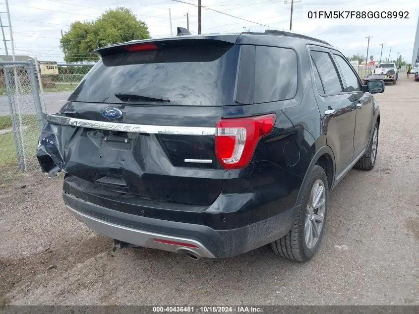 2016 Ford Explorer Limited VIN: 01FM5K7F88GGC8992 Lot: 40436481