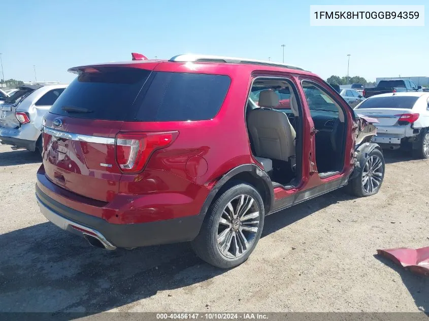 2016 Ford Explorer Platinum VIN: 1FM5K8HT0GGB94359 Lot: 40456147