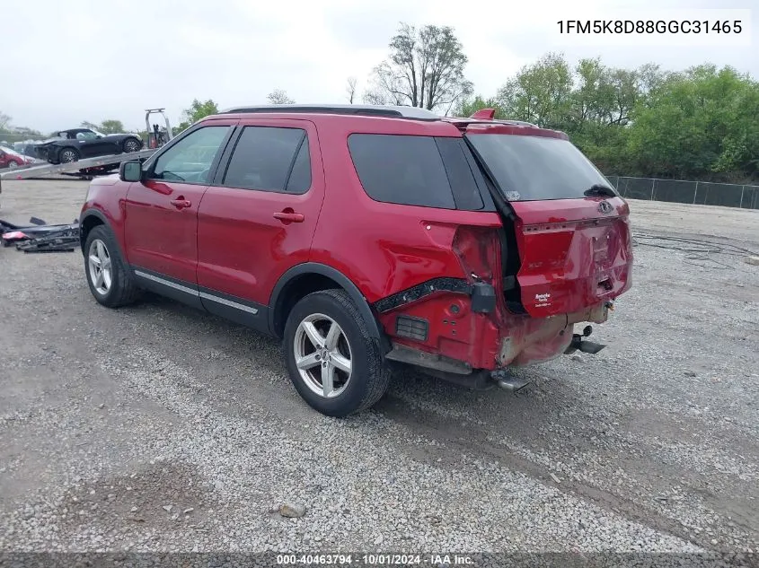 2016 Ford Explorer Xlt VIN: 1FM5K8D88GGC31465 Lot: 40463794