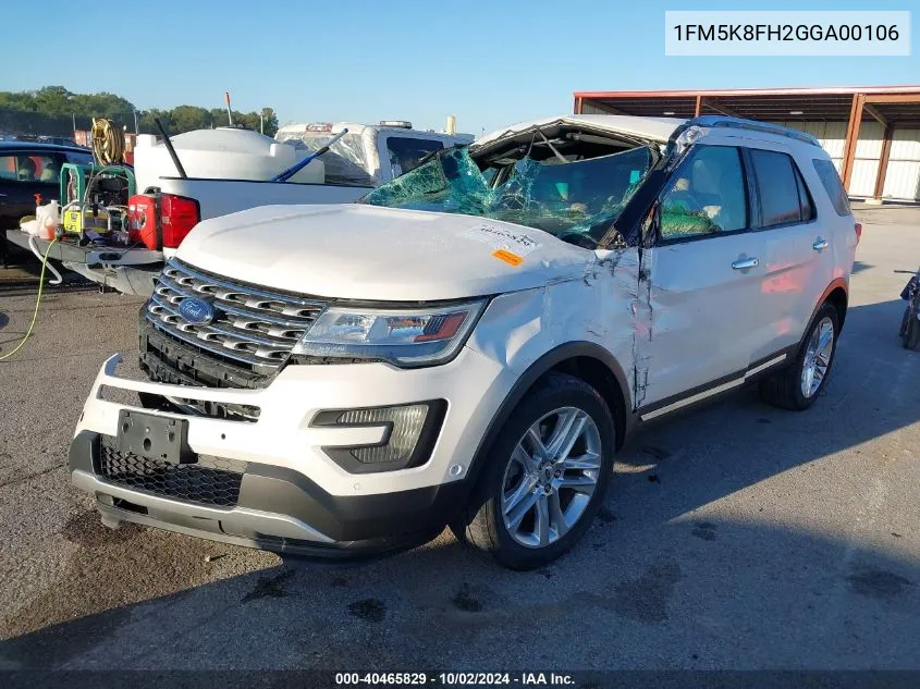 2016 Ford Explorer Limited VIN: 1FM5K8FH2GGA00106 Lot: 40465829