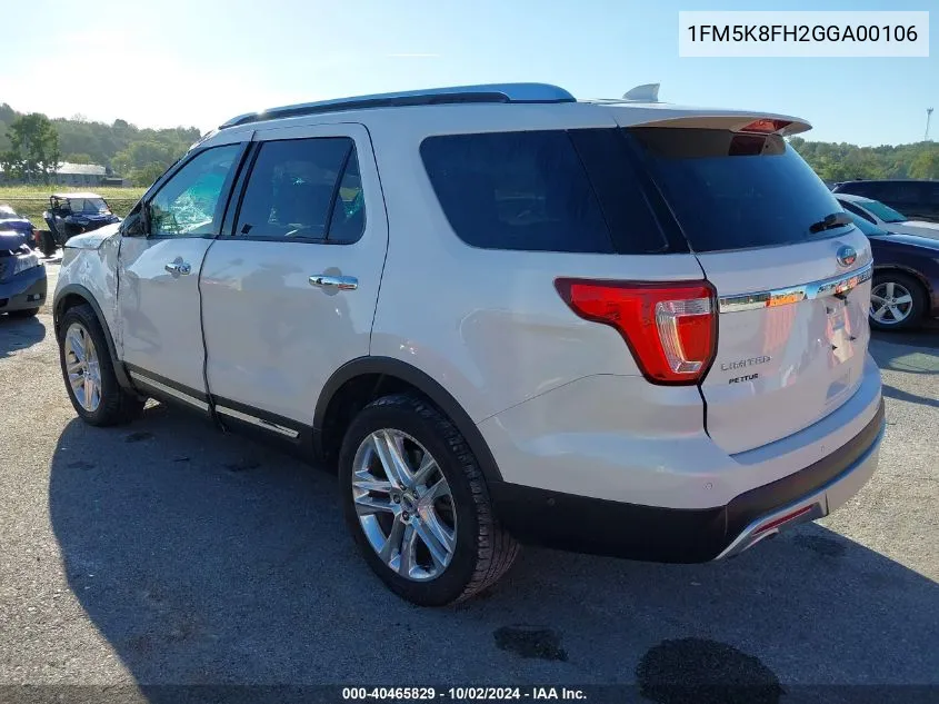 2016 Ford Explorer Limited VIN: 1FM5K8FH2GGA00106 Lot: 40465829