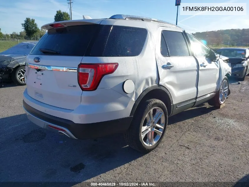 2016 Ford Explorer Limited VIN: 1FM5K8FH2GGA00106 Lot: 40465829