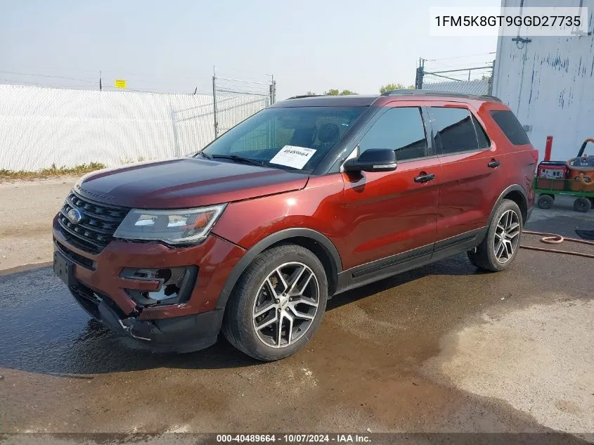 2016 Ford Explorer Sport VIN: 1FM5K8GT9GGD27735 Lot: 40489664