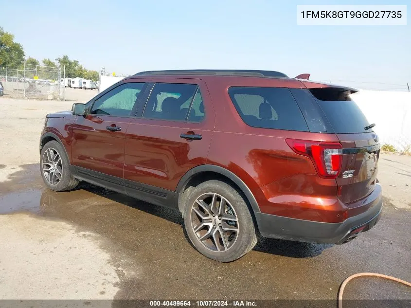 2016 Ford Explorer Sport VIN: 1FM5K8GT9GGD27735 Lot: 40489664