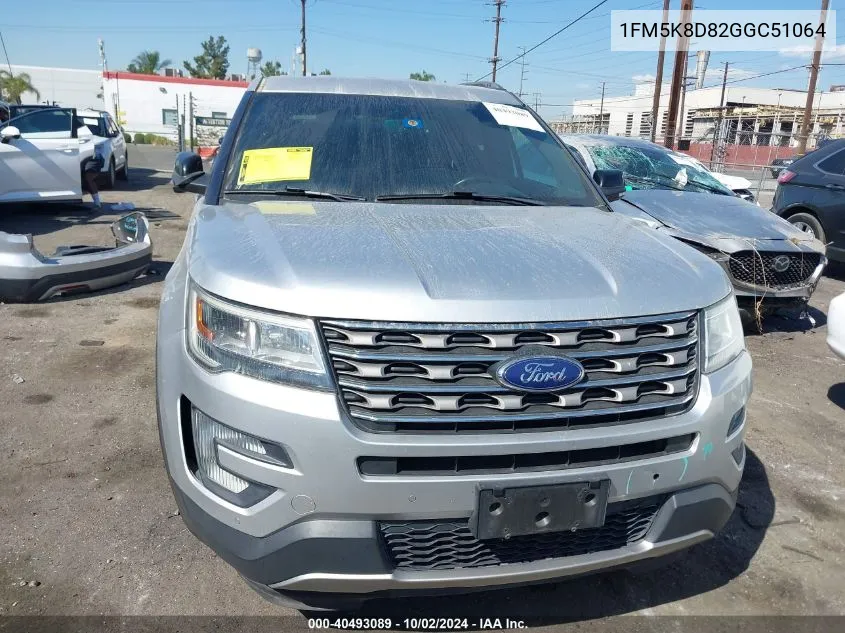 2016 Ford Explorer Xlt VIN: 1FM5K8D82GGC51064 Lot: 40493089