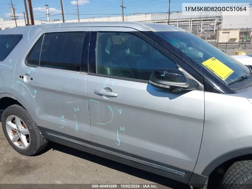 2016 Ford Explorer Xlt VIN: 1FM5K8D82GGC51064 Lot: 40493089