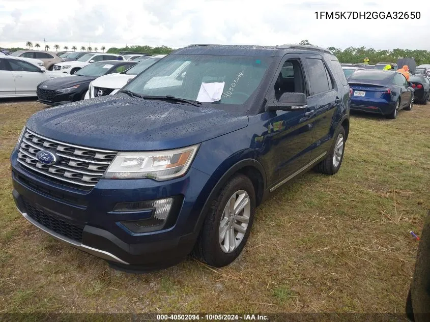 2016 Ford Explorer Xlt VIN: 1FM5K7DH2GGA32650 Lot: 40502094