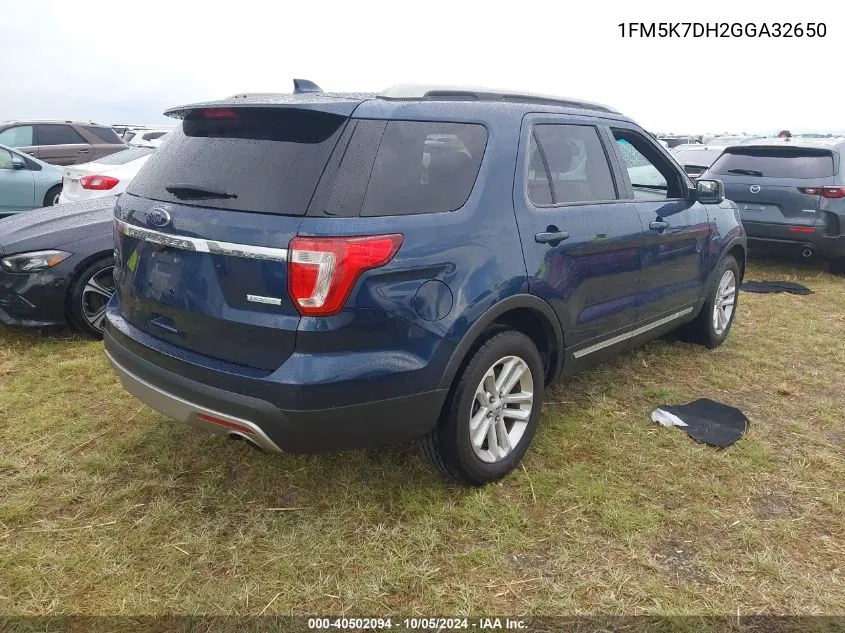 2016 Ford Explorer Xlt VIN: 1FM5K7DH2GGA32650 Lot: 40502094