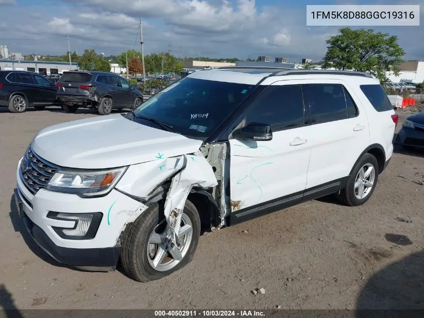 2016 Ford Explorer Xlt VIN: 1FM5K8D88GGC19316 Lot: 40502911