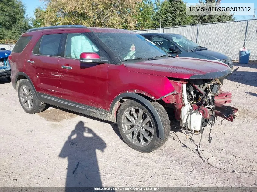 2016 Ford Explorer Limited VIN: 1FM5K8F89GGA03312 Lot: 40507487