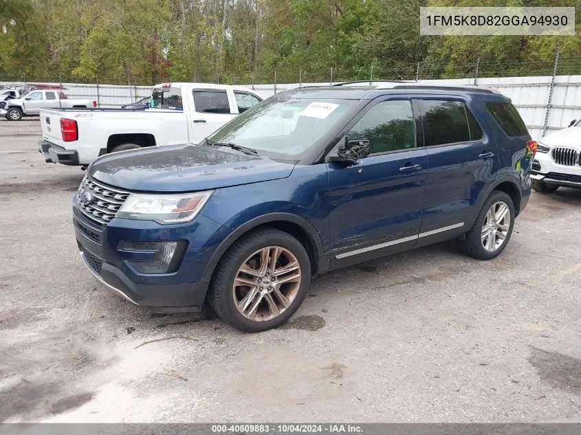 2016 Ford Explorer Xlt VIN: 1FM5K8D82GGA94930 Lot: 40509883