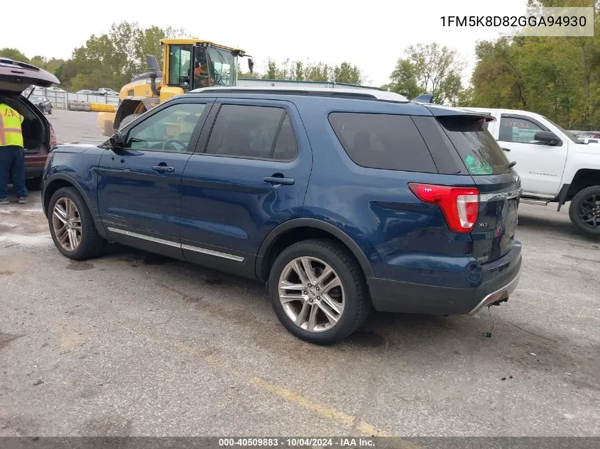 2016 Ford Explorer Xlt VIN: 1FM5K8D82GGA94930 Lot: 40509883