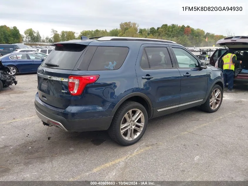 2016 Ford Explorer Xlt VIN: 1FM5K8D82GGA94930 Lot: 40509883