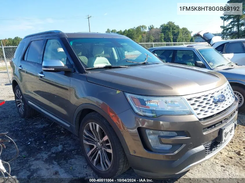 2016 Ford Explorer Platinum VIN: 1FM5K8HT8GGB58192 Lot: 40511004