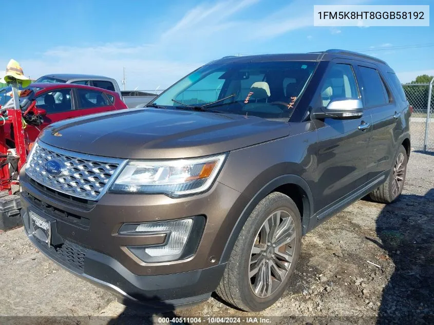 2016 Ford Explorer Platinum VIN: 1FM5K8HT8GGB58192 Lot: 40511004