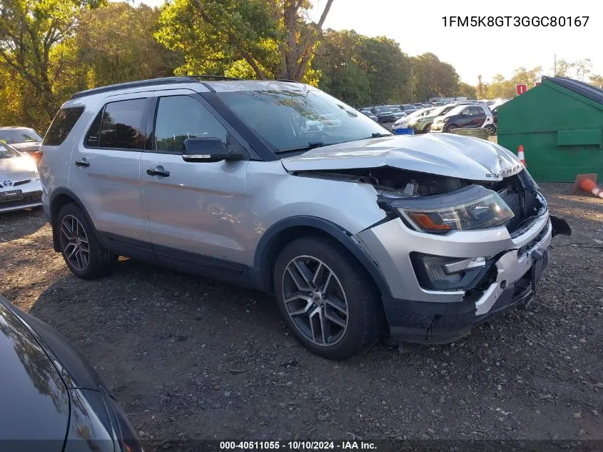 2016 Ford Explorer Sport VIN: 1FM5K8GT3GGC80167 Lot: 40511055