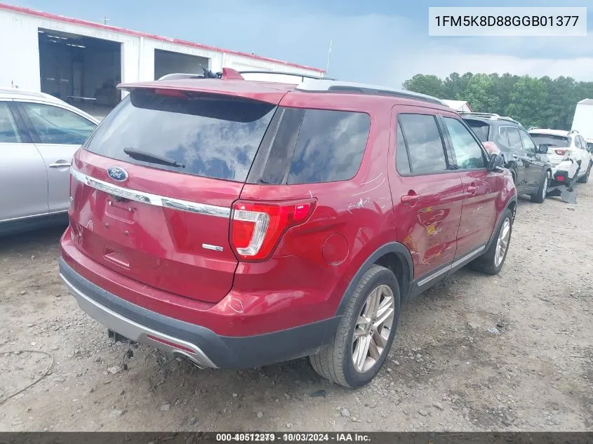 2016 Ford Explorer Xlt VIN: 1FM5K8D88GGB01377 Lot: 40512279