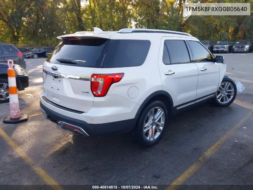 2016 Ford Explorer Limited VIN: 1FM5K8F8XGGB05640 Lot: 40514515