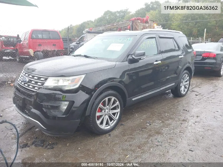 2016 Ford Explorer Limited VIN: 1FM5K8F82GGA36362 Lot: 40519193