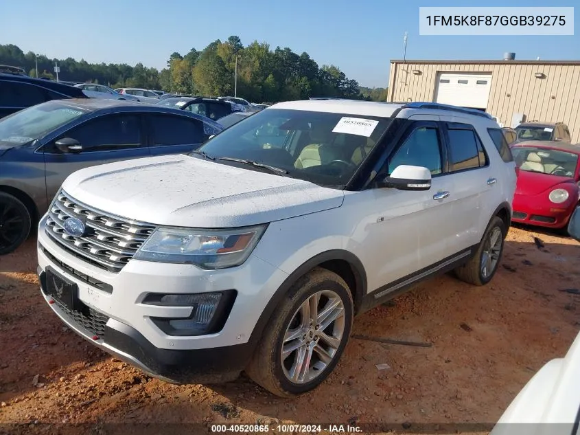 2016 Ford Explorer Limited VIN: 1FM5K8F87GGB39275 Lot: 40520865