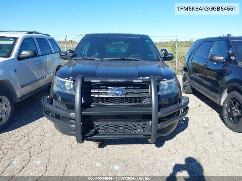 2016 Ford Explorer Police Interceptor VIN: 1FM5K8AR3GGB54551 Lot: 40534644