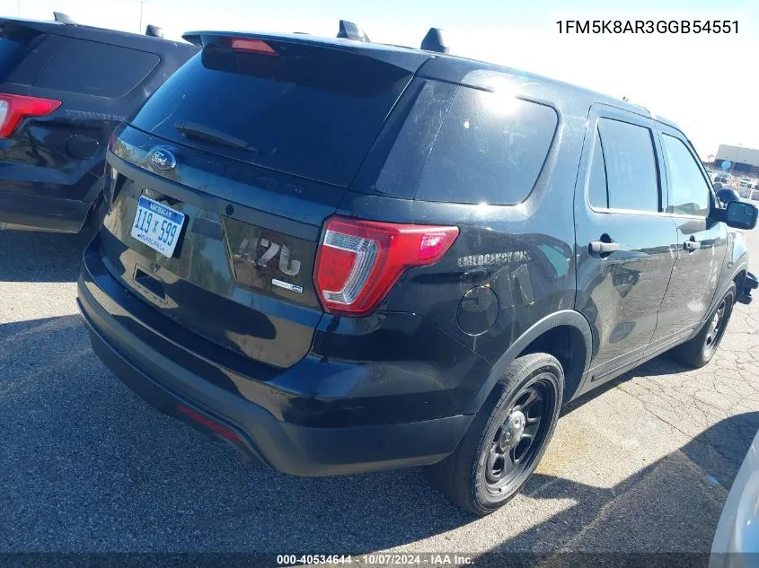 2016 Ford Explorer Police Interceptor VIN: 1FM5K8AR3GGB54551 Lot: 40534644