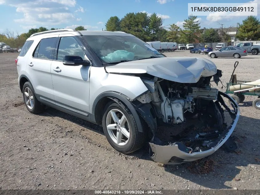 2016 Ford Explorer Xlt VIN: 1FM5K8D83GGB49112 Lot: 40543218