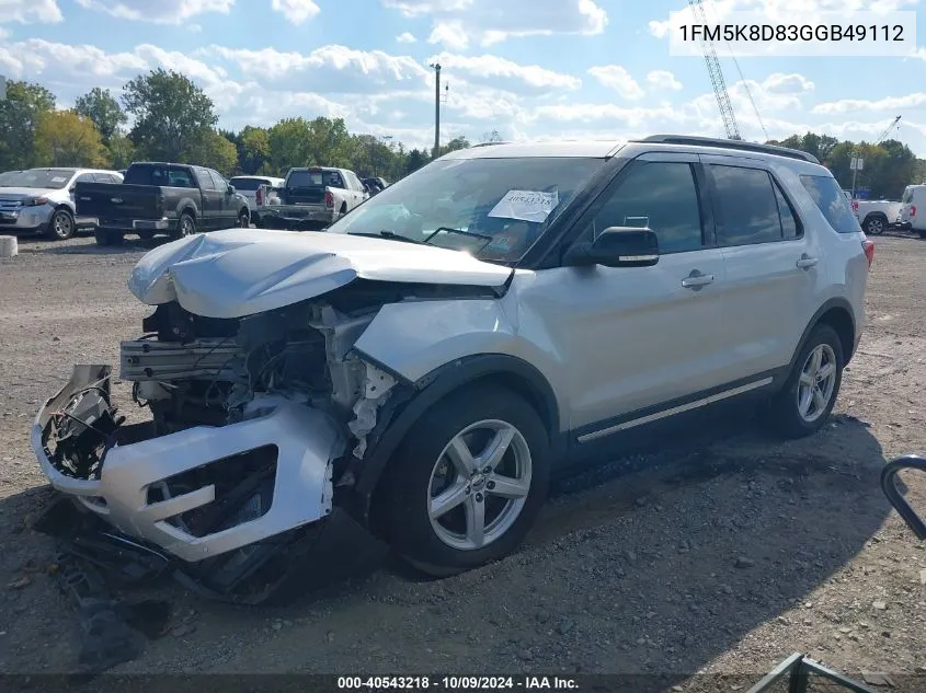 2016 Ford Explorer Xlt VIN: 1FM5K8D83GGB49112 Lot: 40543218