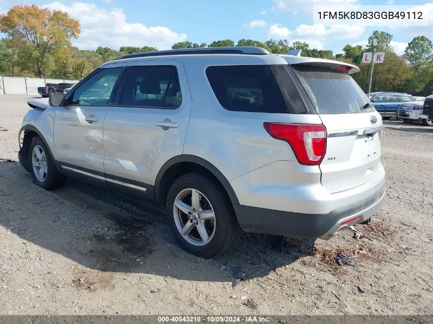 2016 Ford Explorer Xlt VIN: 1FM5K8D83GGB49112 Lot: 40543218