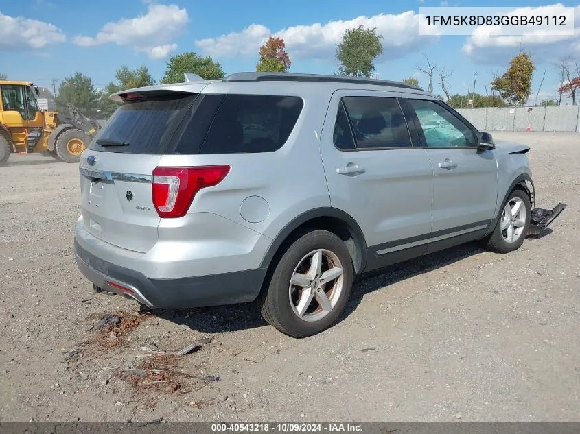 2016 Ford Explorer Xlt VIN: 1FM5K8D83GGB49112 Lot: 40543218