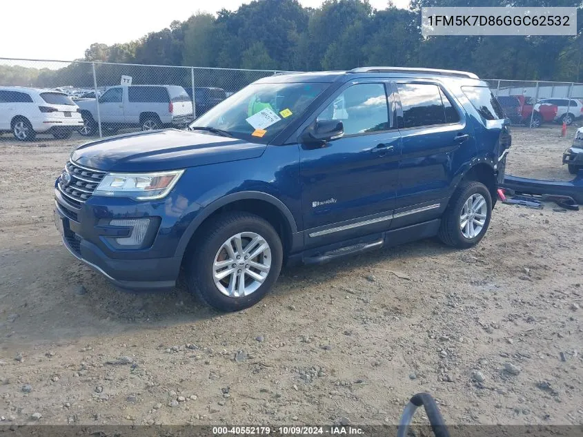 2016 Ford Explorer Xlt VIN: 1FM5K7D86GGC62532 Lot: 40552179