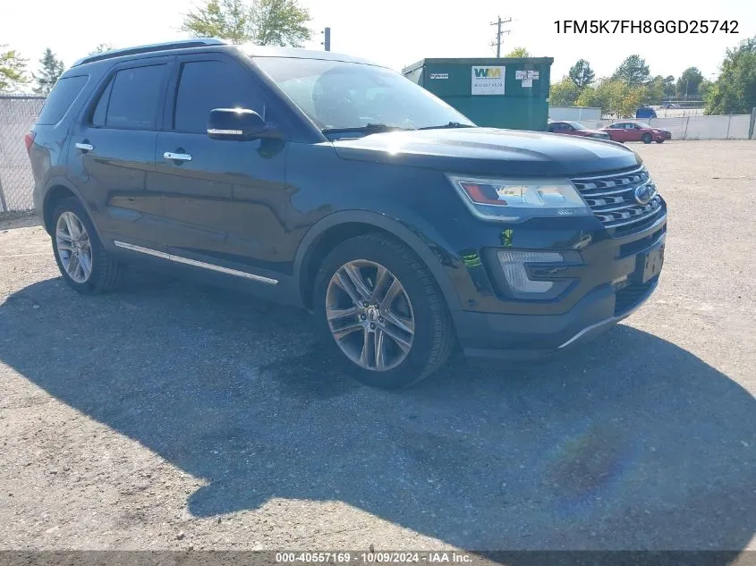 2016 Ford Explorer Limited VIN: 1FM5K7FH8GGD25742 Lot: 40557169