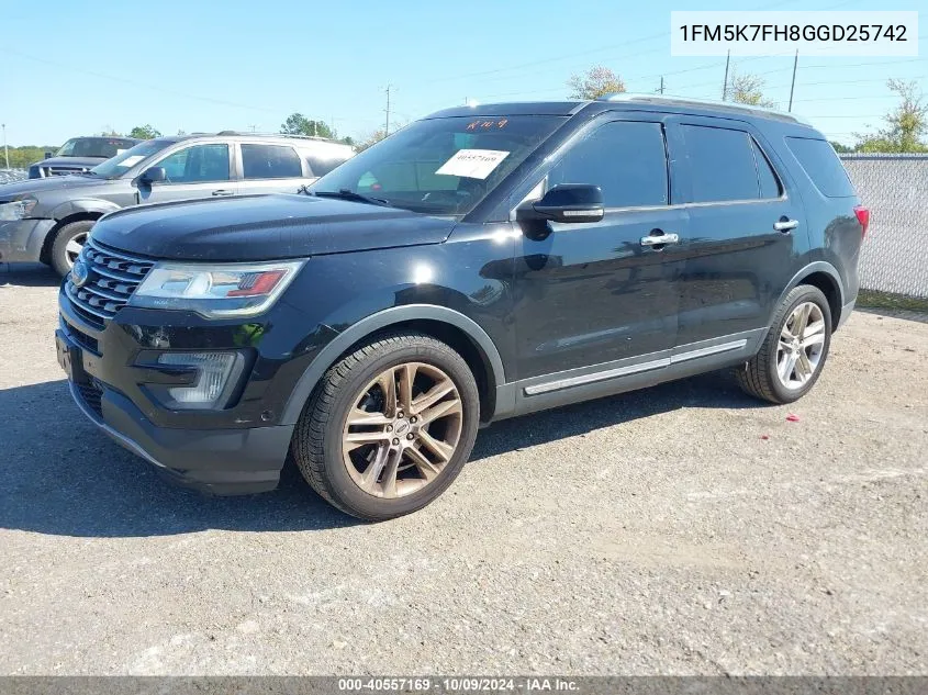 2016 Ford Explorer Limited VIN: 1FM5K7FH8GGD25742 Lot: 40557169