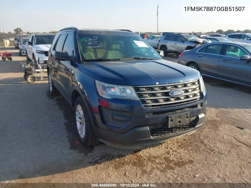 2016 Ford Explorer VIN: 1FM5K7B87GGB51507 Lot: 40566090