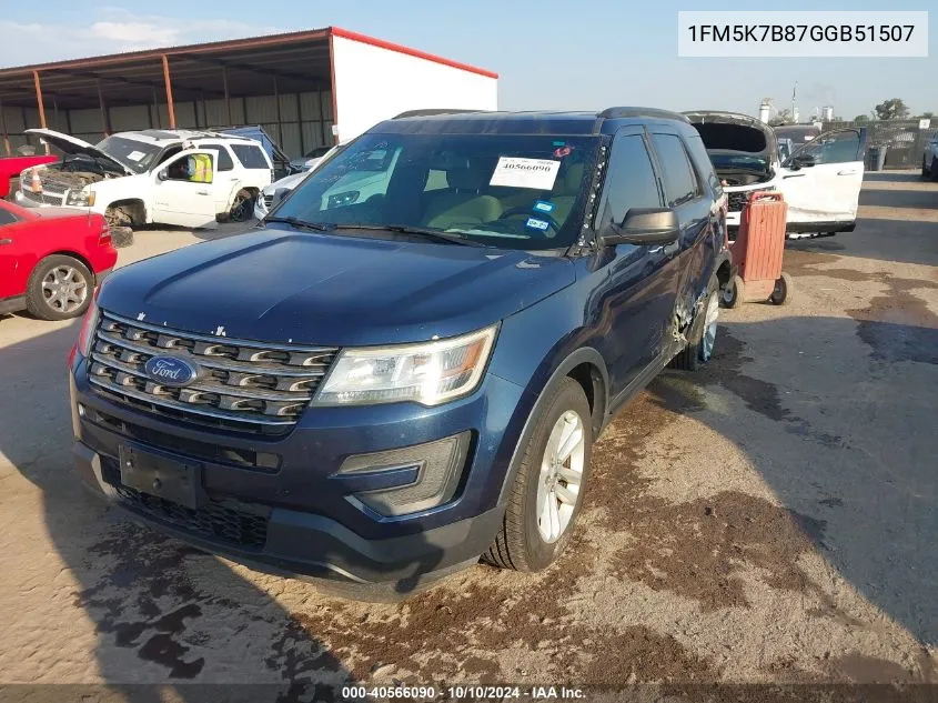 2016 Ford Explorer VIN: 1FM5K7B87GGB51507 Lot: 40566090