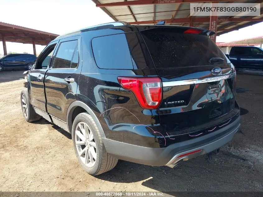 1FM5K7F83GGB80190 2016 Ford Explorer Limited