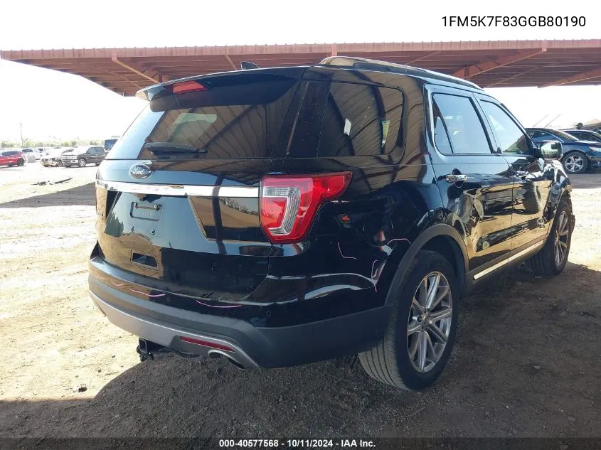 1FM5K7F83GGB80190 2016 Ford Explorer Limited