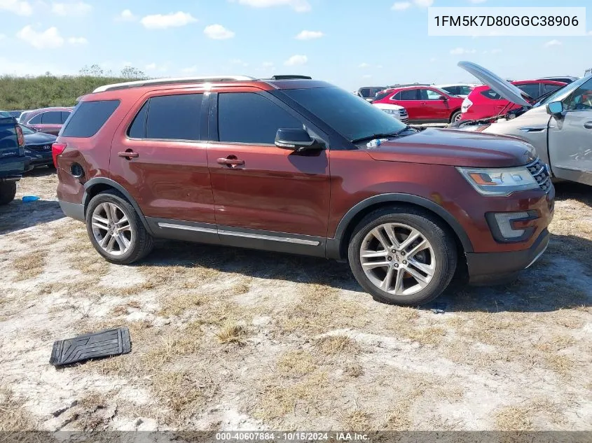 2016 Ford Explorer Xlt VIN: 1FM5K7D80GGC38906 Lot: 40607884