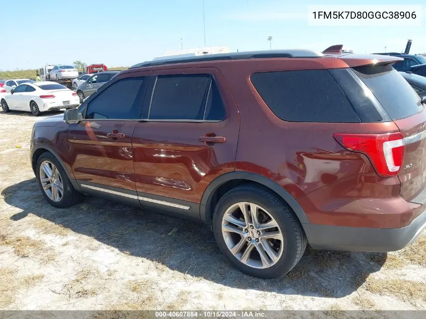 2016 Ford Explorer Xlt VIN: 1FM5K7D80GGC38906 Lot: 40607884