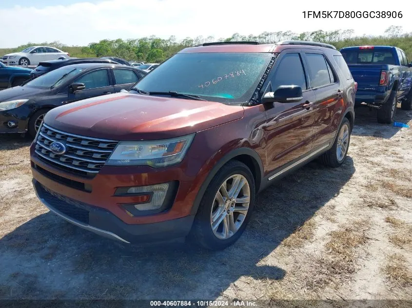 2016 Ford Explorer Xlt VIN: 1FM5K7D80GGC38906 Lot: 40607884