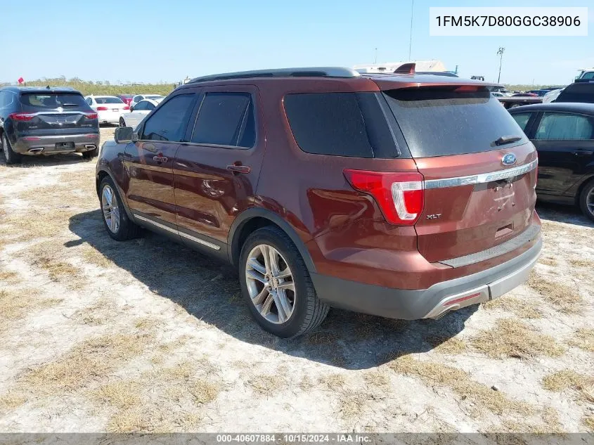 2016 Ford Explorer Xlt VIN: 1FM5K7D80GGC38906 Lot: 40607884