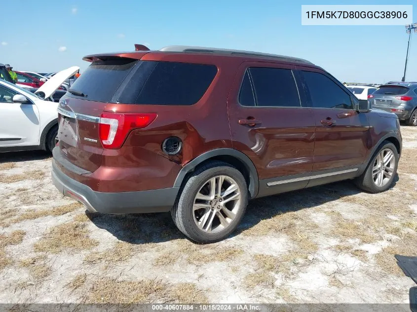 2016 Ford Explorer Xlt VIN: 1FM5K7D80GGC38906 Lot: 40607884