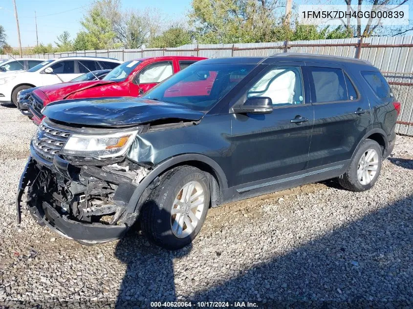 2016 Ford Explorer Xlt VIN: 1FM5K7DH4GGD00839 Lot: 40620064