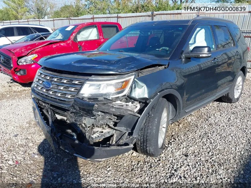 2016 Ford Explorer Xlt VIN: 1FM5K7DH4GGD00839 Lot: 40620064